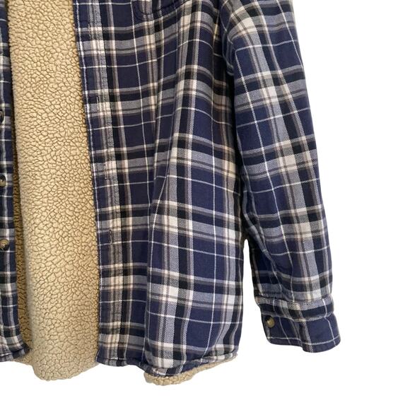 Y2K Wrangler Blue White Plaid Cotton Sherpa Lined Button Down Shacket Sz Large - Picture 12 of 16